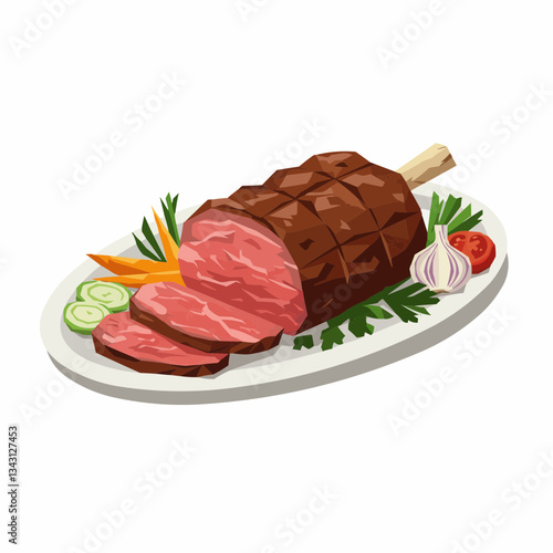 Juicy Roast Beef with Colorful Vegetables on a White Plate