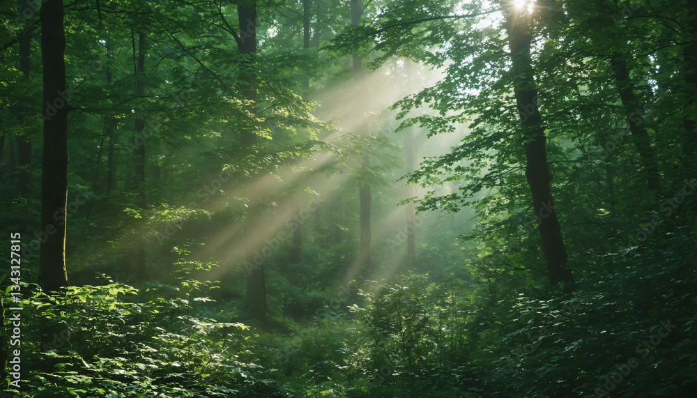 Obraz premium Sunlit Lush Green Forest