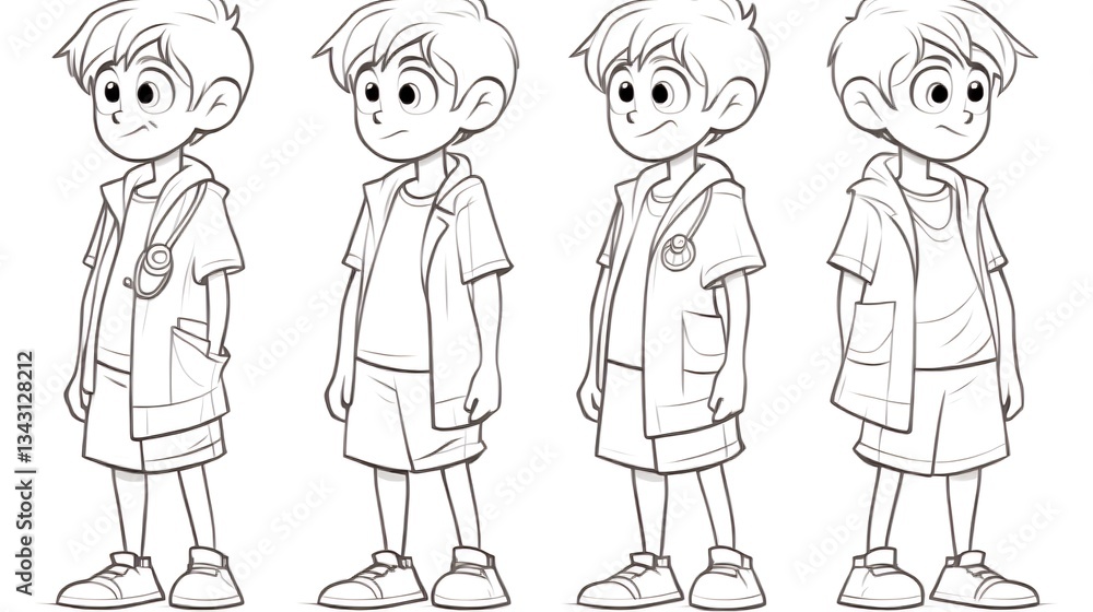 Boy character sketches, standing in several expressions Boy character sketches, standing in several expressions