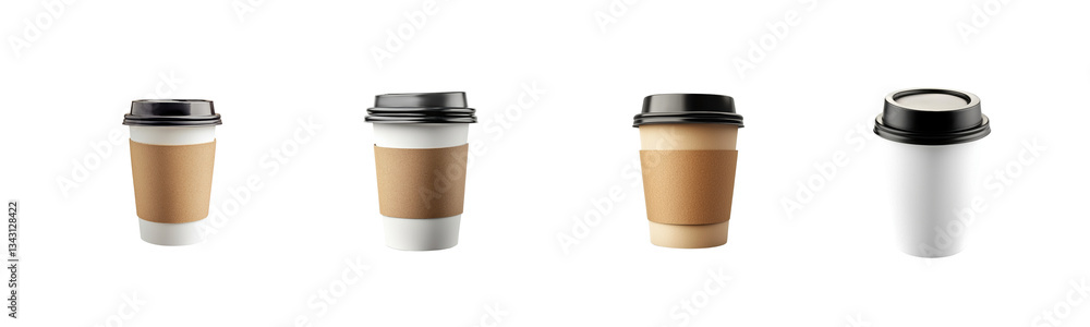 Assorted Takeaway Coffee Cups with Lids on Transparent Background Assorted Takeaway Coffee Cups with Lids on Transparent Background
