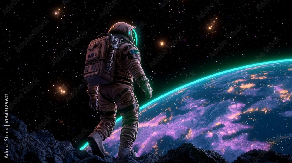 Fototapeta premium Astronaut on Alien Planet Space Exploration Cinematic Sci Fi Artwork