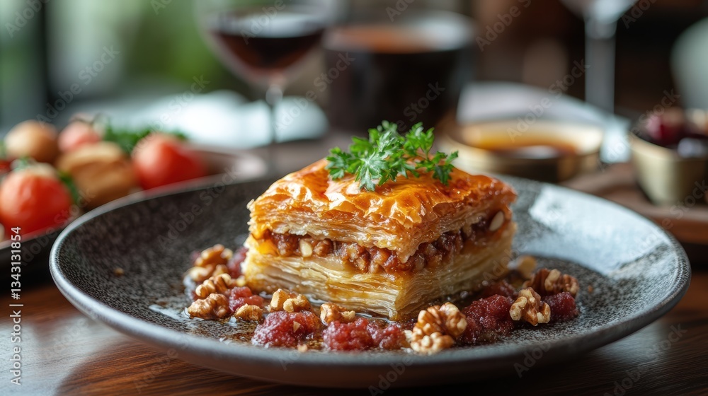 A symphony of flavors and textures, Baklava, layers upon layers of flaky filo dough, infused with the sweet embrace of honey and the nutty crunch of walnuts, a testament to the art of confectionery. A symphony of flavors and textures, Baklava, layers upon layers of flaky filo dough, infused with the sweet embrace of honey and the nutty crunch of walnuts, a testament to the art of confectionery.
