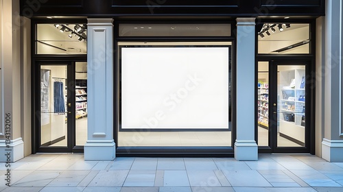 Modern Storefront With Large Blank Advertisement Display and Elegant Facade Design