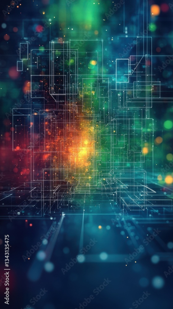 Abstract background with glowing lines and squares Abstract background with glowing lines and squares