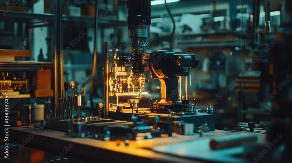 Robotic arm assembling electronics in factory. Robotic arm assembling electronics in factory.