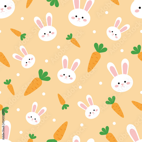 Seamless vector Easter pattern with white rabbit and carrots