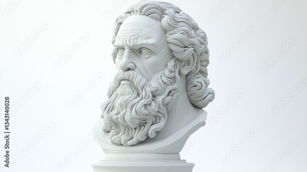 Antique Greek Philosopher Bust 3D Render High Resolution White Background Antique Greek Philosopher Bust 3D Render High Resolution White Background