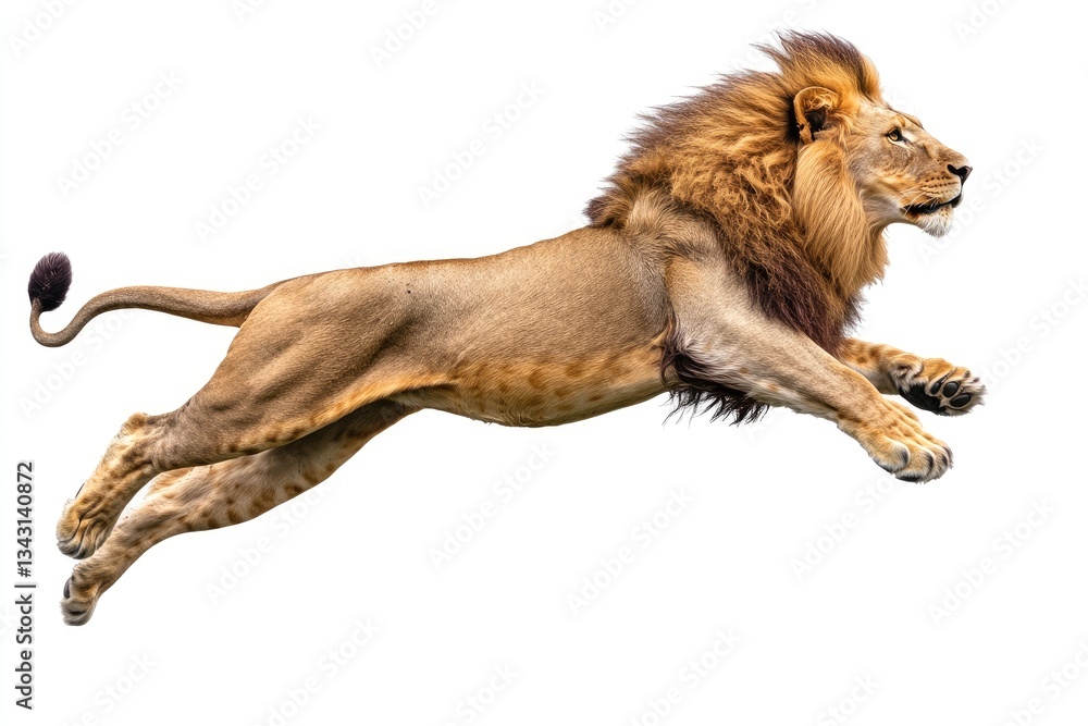 Obraz premium A majestic lion in mid air jumping gracefully towards something