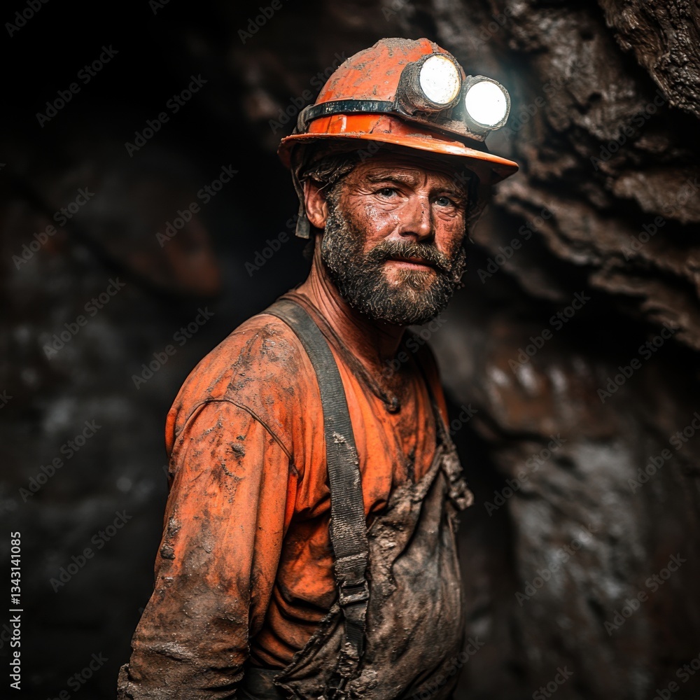 Fototapeta premium A Miner's Grit: Portrait of a Coal Miner in the Depths of a Mine