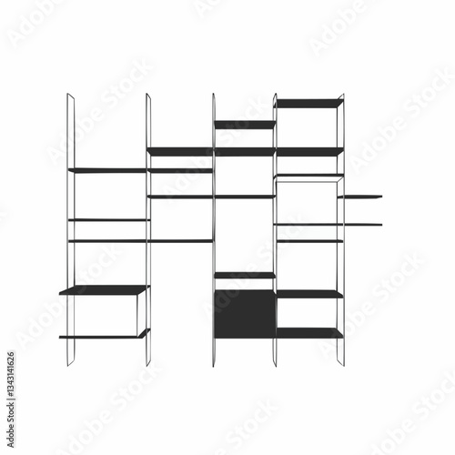 Modern minimalist shelving unit design in a bright, spacious room