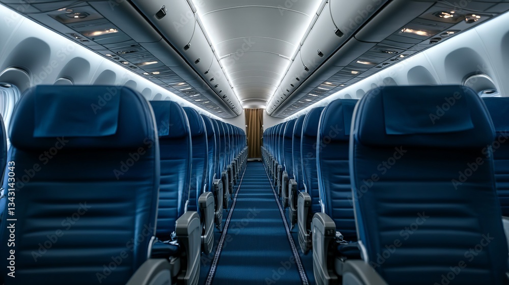 Obraz premium Elegant A dramatic nighttime view of an airplanes emergency lighting system illuminating the aisle leading passengers to exits