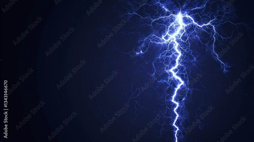 Fototapeta premium Dramatic Night Storm Blue Lightning Bolt High Resolution Image