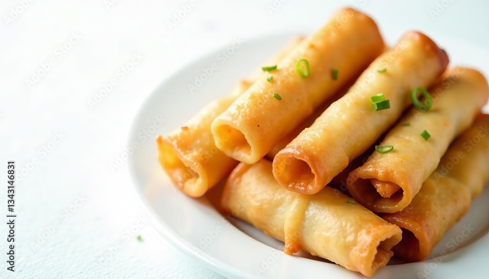 Crispy golden fried spring rolls on a clean white background, deep fried, crispy Crispy golden fried spring rolls on a clean white background, deep fried, crispy
