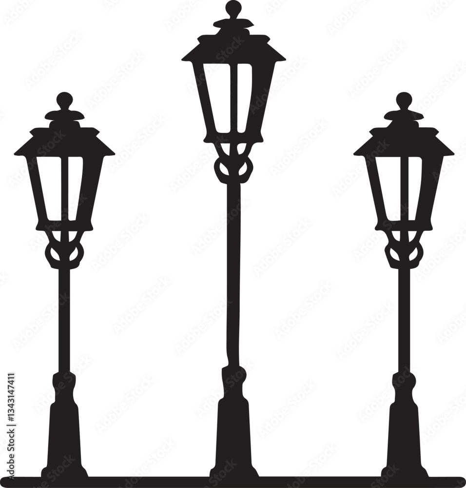 Obraz premium Isolated vintage lamppost Vintage Garden Lamp Silhouette street light vector illustration