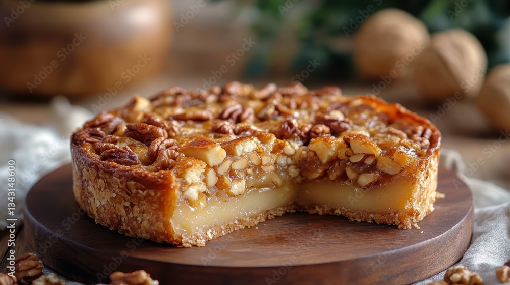 A flaky, honey-drenched masterpiece, studded with crunchy nuts like walnuts and almonds, offering a symphony of flavors and textures. A flaky, honey-drenched masterpiece, studded with crunchy nuts like walnuts and almonds, offering a symphony of flavors and textures.