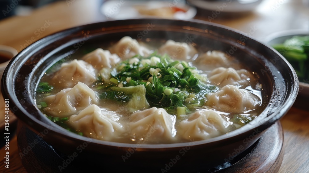 A fragrant broth, brimming with wonton dumplings, simmered gently, their delicate wrappers yielding to the steamy embrace. Bok choy, a vibrant green spear of cabbage, added a burst of freshness and A fragrant broth, brimming with wonton dumplings, simmered gently, their delicate wrappers yielding to the steamy embrace. Bok choy, a vibrant green spear of cabbage, added a burst of freshness and