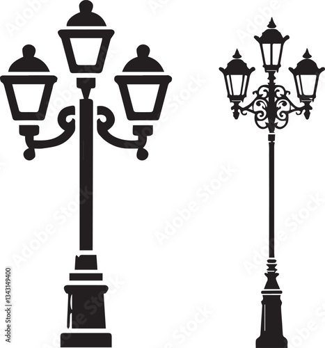 Isolated vintage lamppost Vintage Garden Lamp Silhouette street light vector illustration
