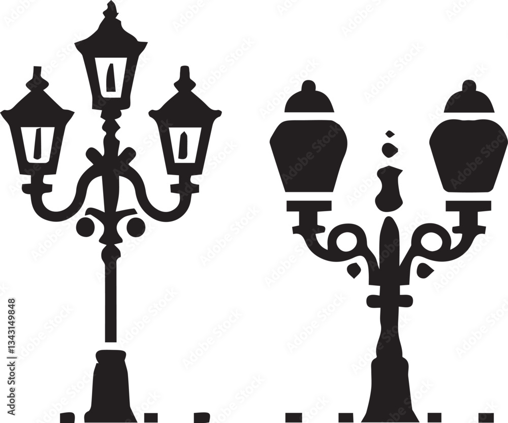 Obraz premium Isolated vintage lamppost Vintage Garden Lamp Silhouette street light vector illustration 