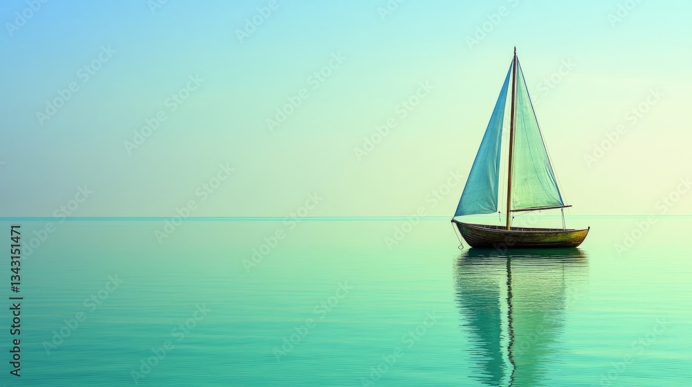 Fototapeta premium Space Brown Wooden Overview Text Green Sailboat Right