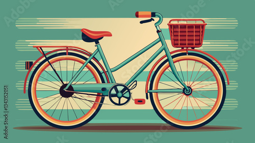 Retro Bicycle with Basket and Classic Design White background