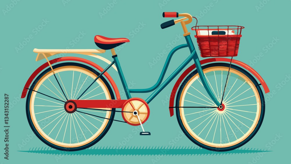 Fototapeta premium Retro Bicycle with Basket and Classic Design White background