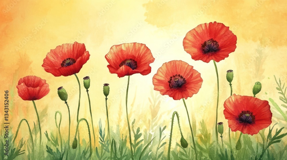 Obraz premium Vibrant poppies in a sunlit meadow
