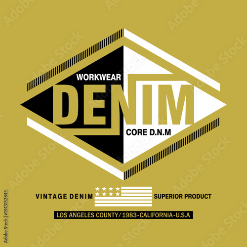 workwear denim badge with core dnm text and california vintage label design illustration vector