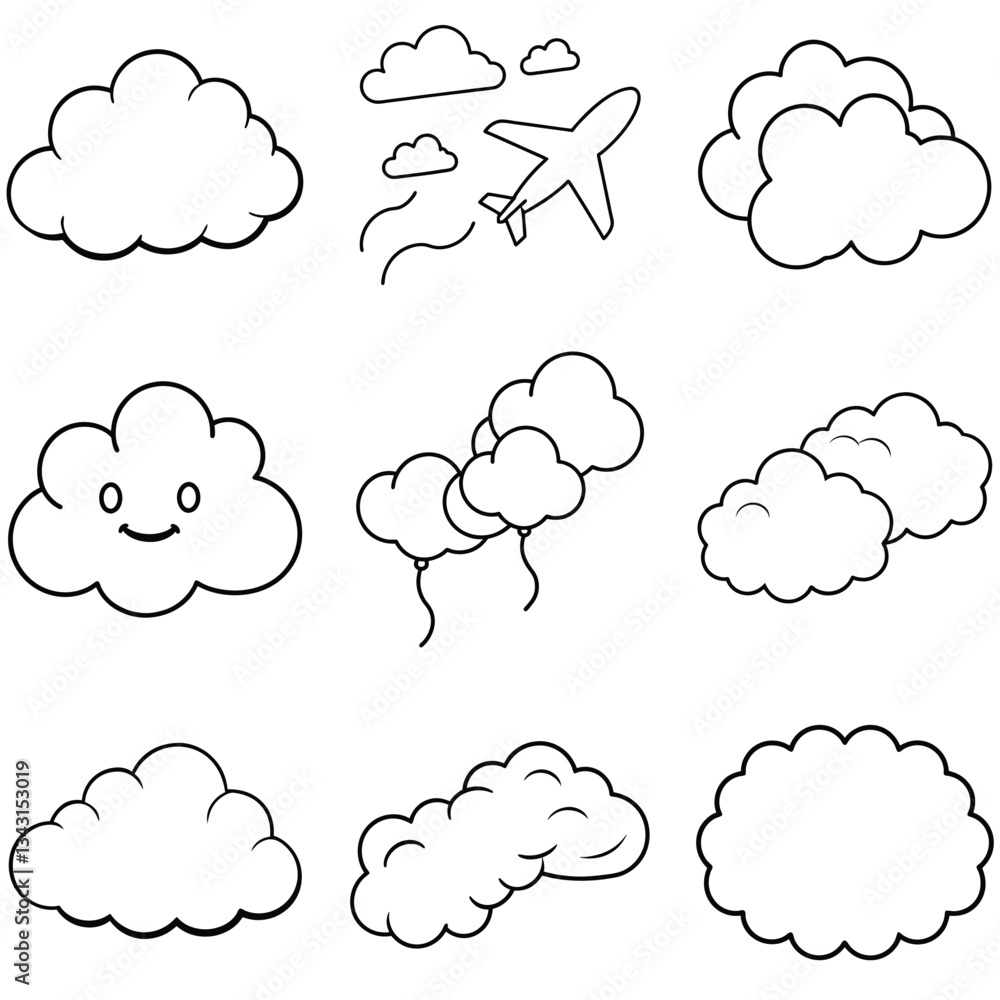 Set of Clouds line art icon vector illustration Set of Clouds line art icon vector illustration