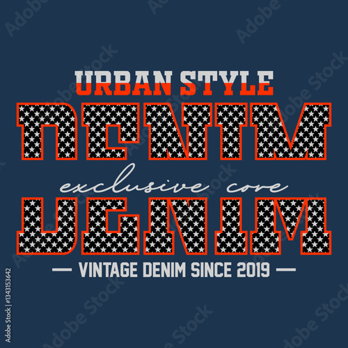Urban style denim vintage exclusive core typography with dotted bold letter design for apparel vector