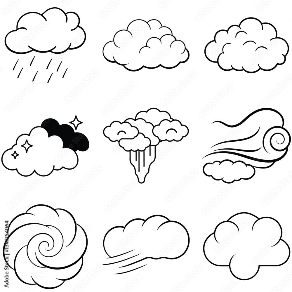 Set of Clouds line art icon vector illustration Set of Clouds line art icon vector illustration