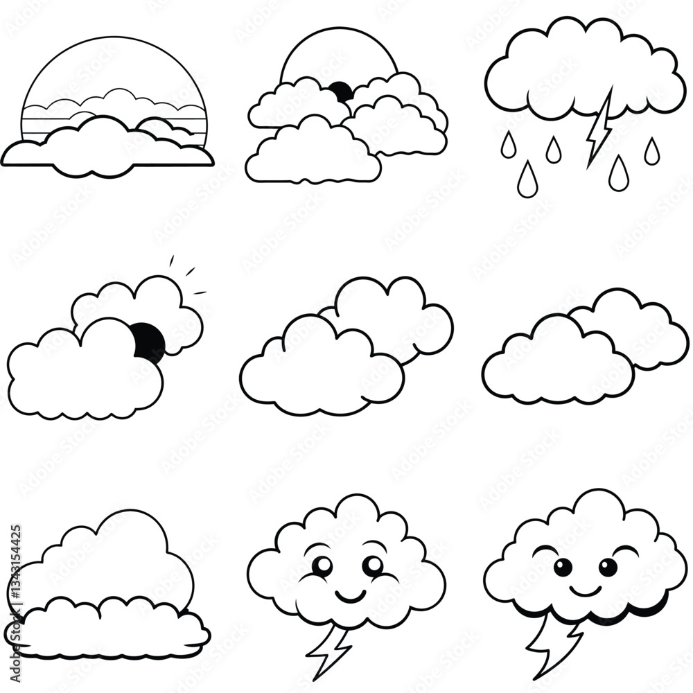 Obraz premium Set of Clouds line art icon vector illustration 