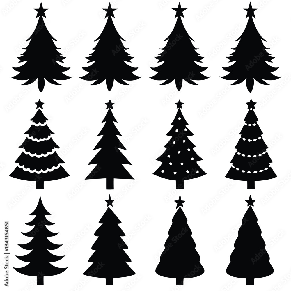 Obraz premium Tree silhouette and Tropical leaves vector isolated on white background.