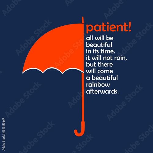 patient umbrella red poster with motivational rain quote and message