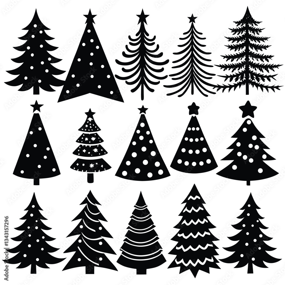 Obraz premium Tree silhouette and Tropical leaves vector isolated on white background.