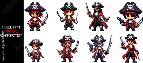 A pixel art depiction of an 8 bit Pirate character.