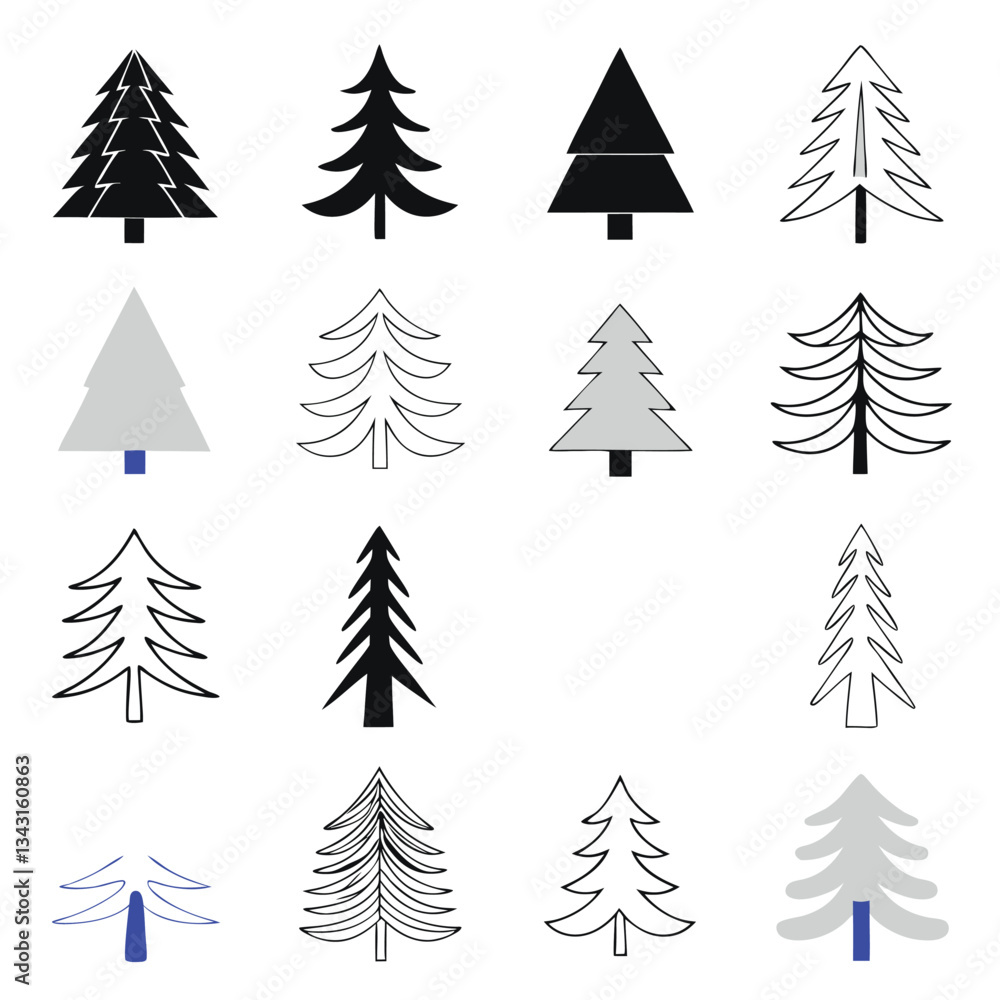 Obraz premium Tree silhouette and Tropical leaves vector isolated on white background.