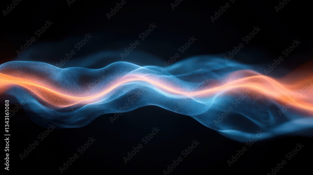 Obraz premium Abstract Blue And Orange Particle Wave On Dark Background