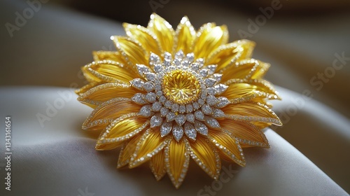 Luxury yellow sunflower brooch,  elegant backdrop