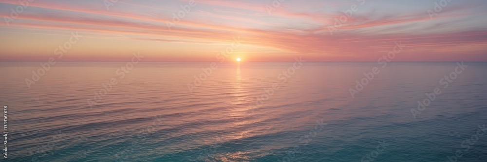 Obraz premium Serene seascape mirroring a pastel sunrise painting the tranquil horizon with soft hues