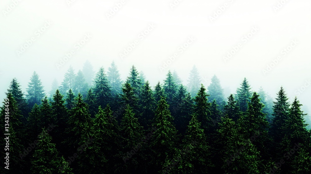 Misty Evergreen Forest Aerial View Nature Trees Woods Landscape Misty Evergreen Forest Aerial View Nature Trees Woods Landscape