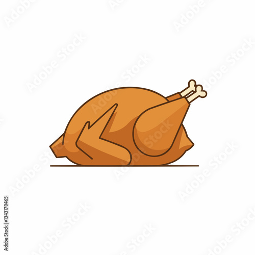 Cartoon turkey laying on a plate with festive decorations in background
