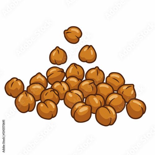Brown chickpeas scattered on a white background, ideal for food illustrations