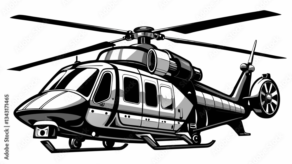 Fototapeta premium Clean Black and white vector silhouette of a Helicopter on white background