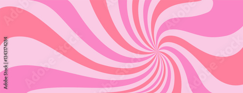 Pink ice-cream swirl background. Spiral candy pattern. Groovy vector strawberry color sunburst twirl. Radial lollipop stripes backdrop. Abstract fun birthday banner. Vintage sun rays illustration