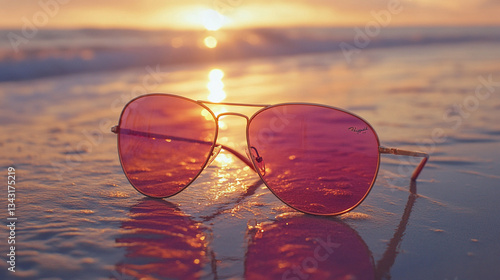 Wallpaper Mural A detailed shot of a pair of sunglasses reflecting a stunning beachside tour. Torontodigital.ca