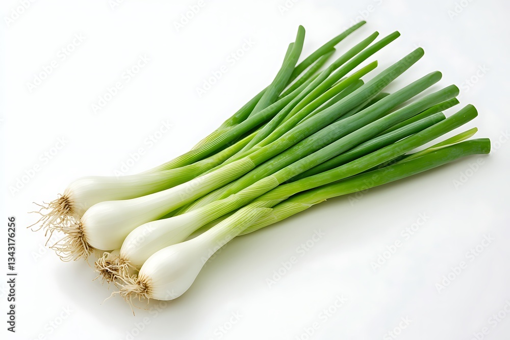 A vibrant bunch of fresh scallions, ready for cooking, showcasing their bright green stalks and crisp white bulbs against a clean white background. A vibrant bunch of fresh scallions, ready for cooking, showcasing their bright green stalks and crisp white bulbs against a clean white background.