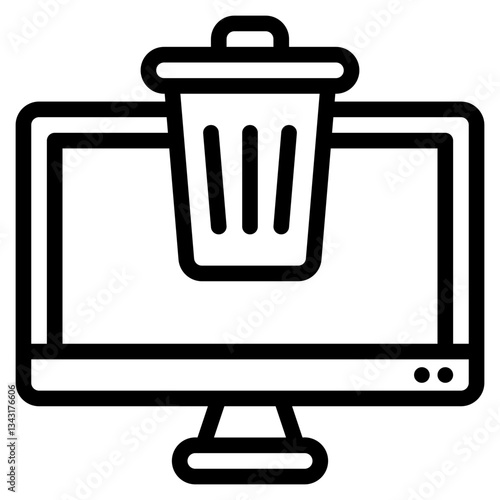 A trash can on a computer monitor. Suitable for environmental and technologyrelated design projects.