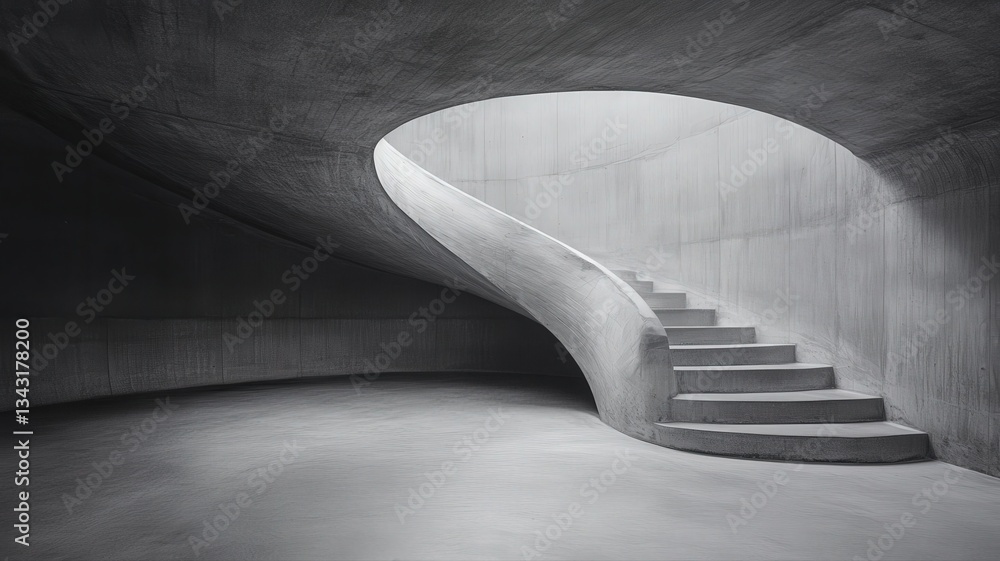 Naklejka premium Curving Concrete Staircase in Monochromatic Light