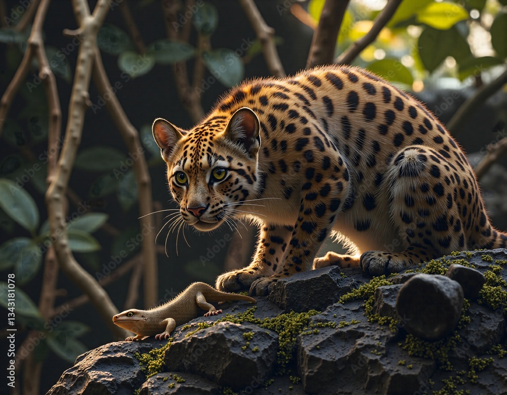 Obraz premium Forest predator and prey a captivating jungle scene