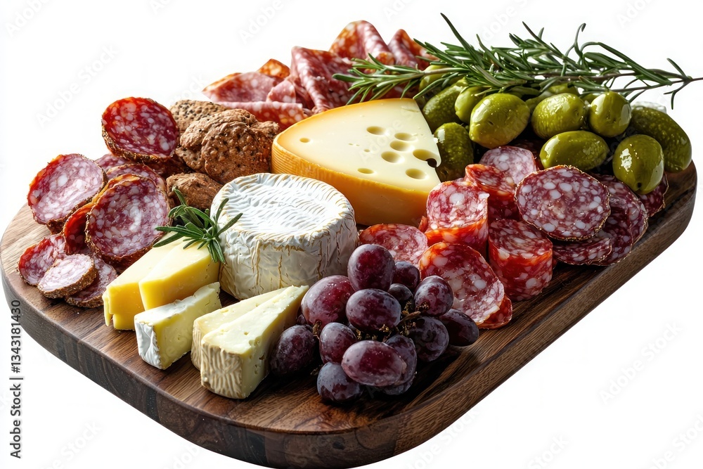 A Captivating Charcuterie Board Displaying Diverse Cheeses Cured Salami Fresh Rosemary Pickles and Grapes A Captivating Charcuterie Board Displaying Diverse Cheeses Cured Salami Fresh Rosemary Pickles and Grapes